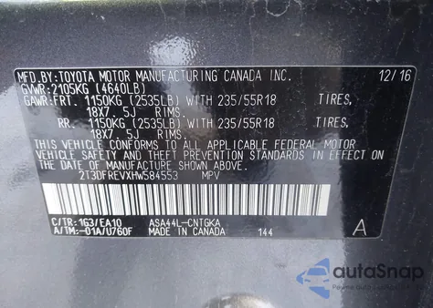 2017 Toyota Rav4 Limited z USA, uszkodzony, nr VIN 2T3DFREVXHW584553